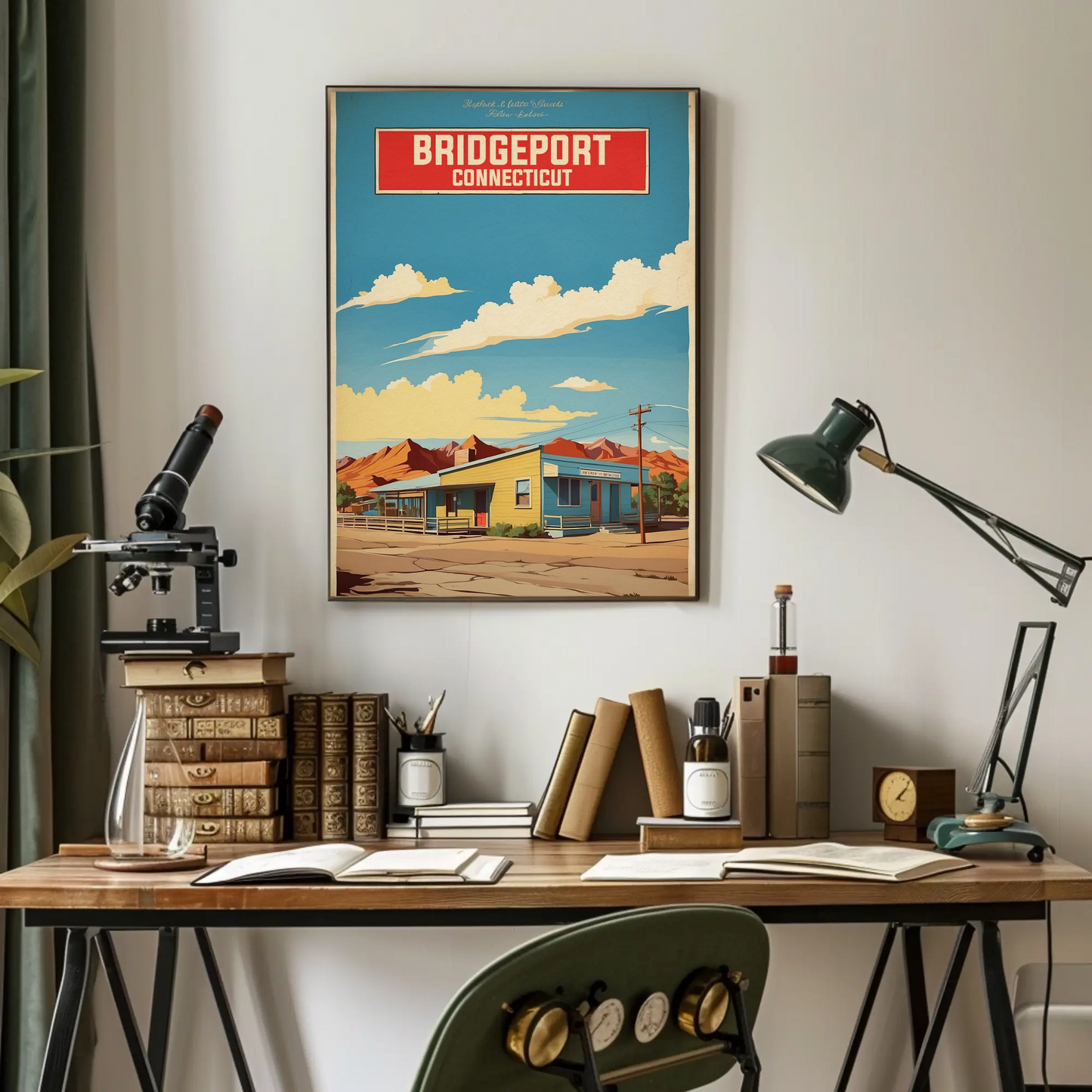 Bridgeport Connecticut Cityscape Art Print Vintage Travel Poster