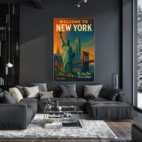 New York City Nightscape Urban Poster Vintage Wall Art