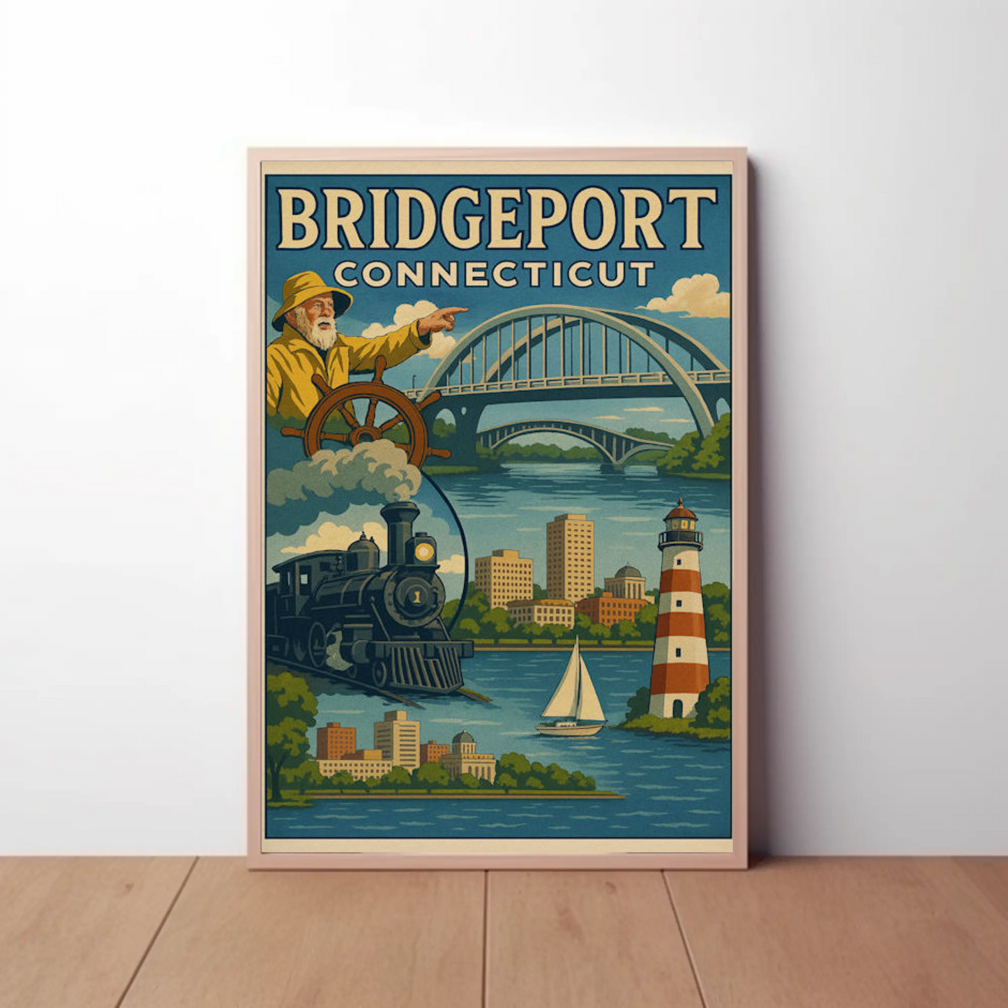 Bridgeport Connecticut Vintage Maritime Transport Travel Poster