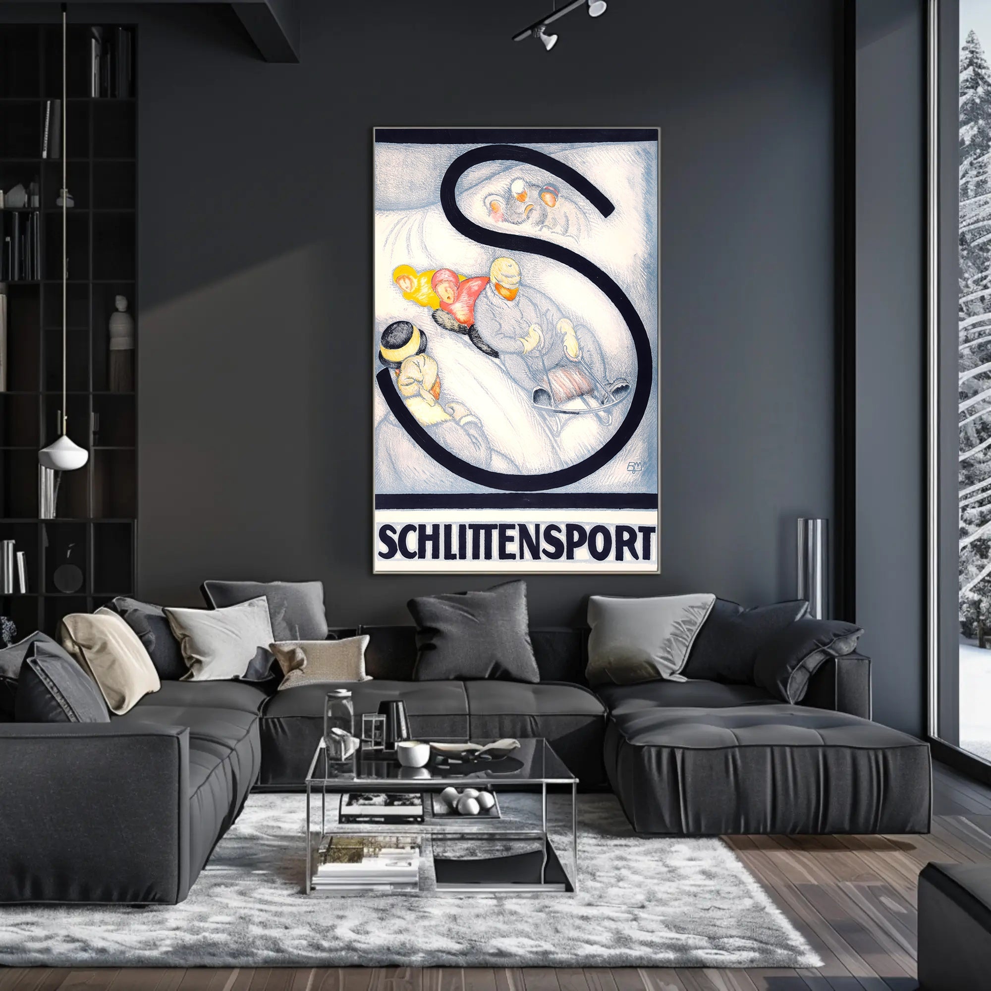 SCHLITTENSPORT Vintage Winter Sports Adventure Art Poster PosterGoat