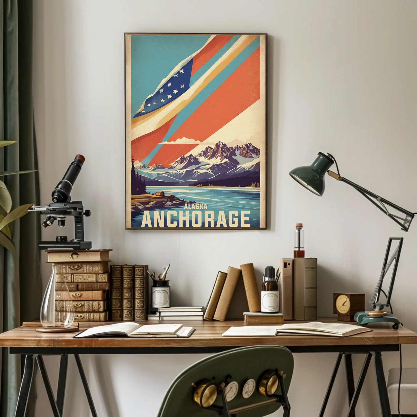 Anchorage Alaska Mountain Lake Vintage Travel Poster