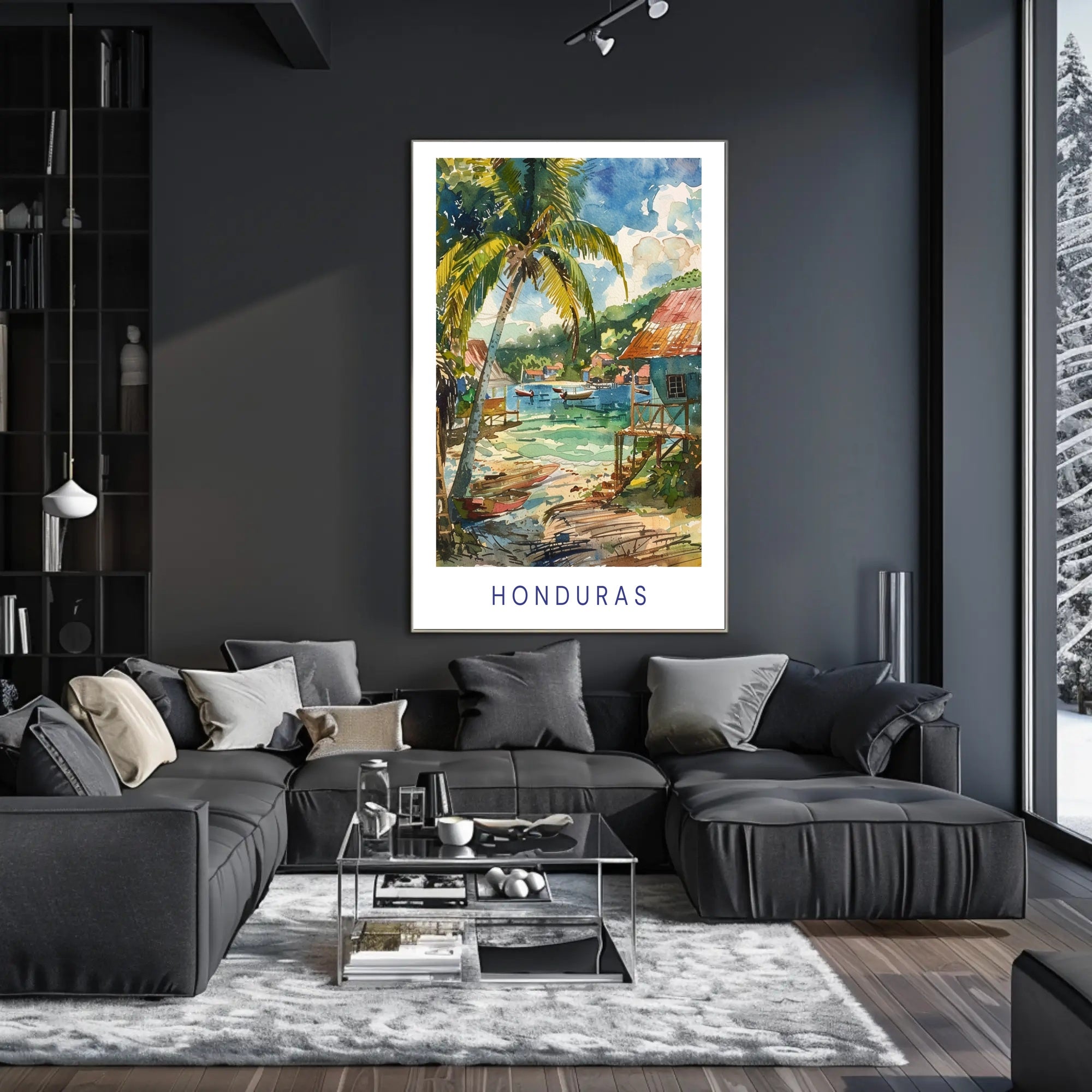 Honduran Coastal Village Serene Watercolor Art Travel Poster PosterGoat