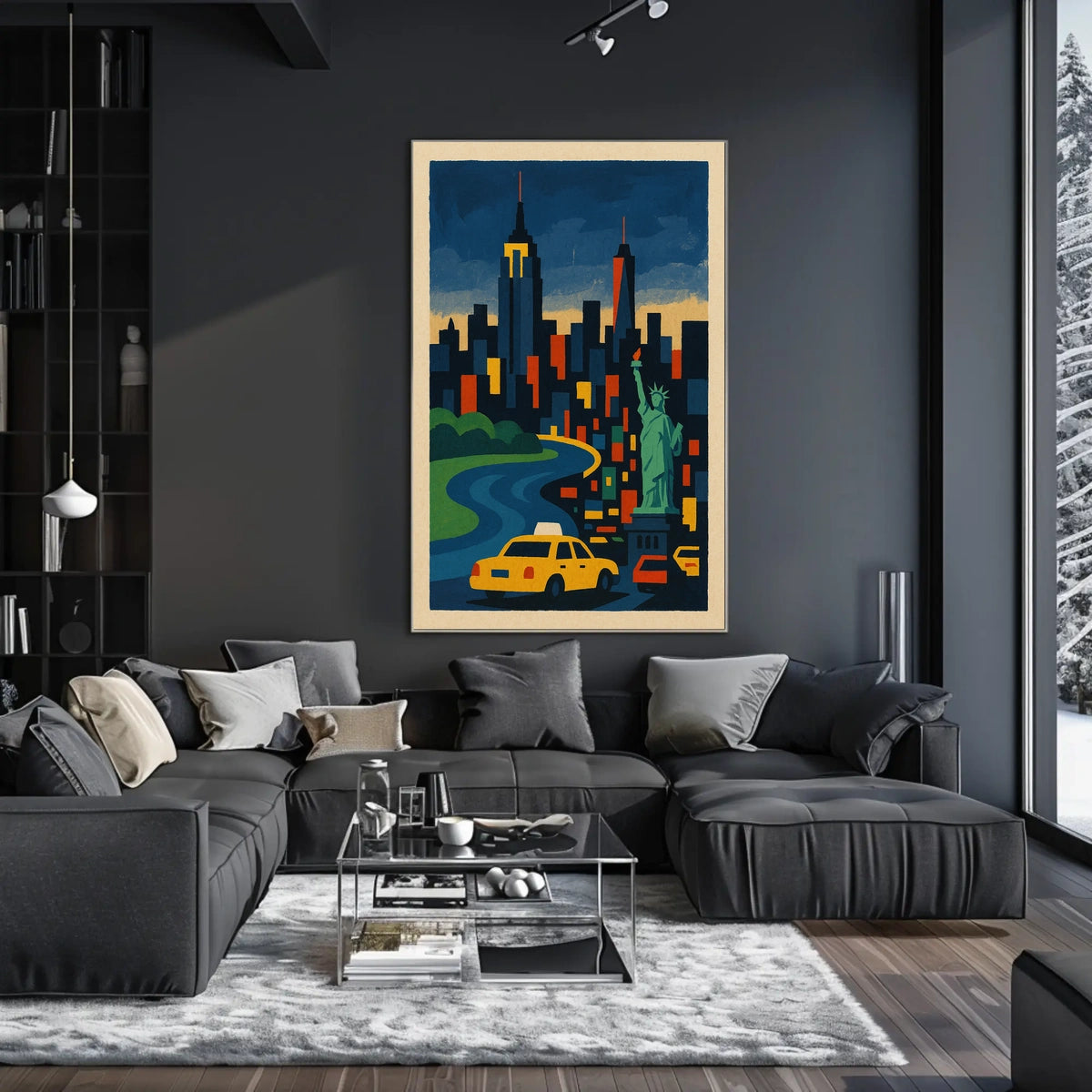 New York City Skyline Poster Modern Urban Vibrant Wall Art