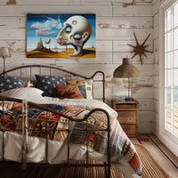 Surreal Human Head in Desert Landscape Art Poster