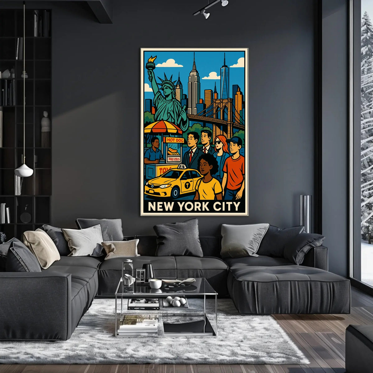 New York City Skyline Panorama Poster Modern Wall Art