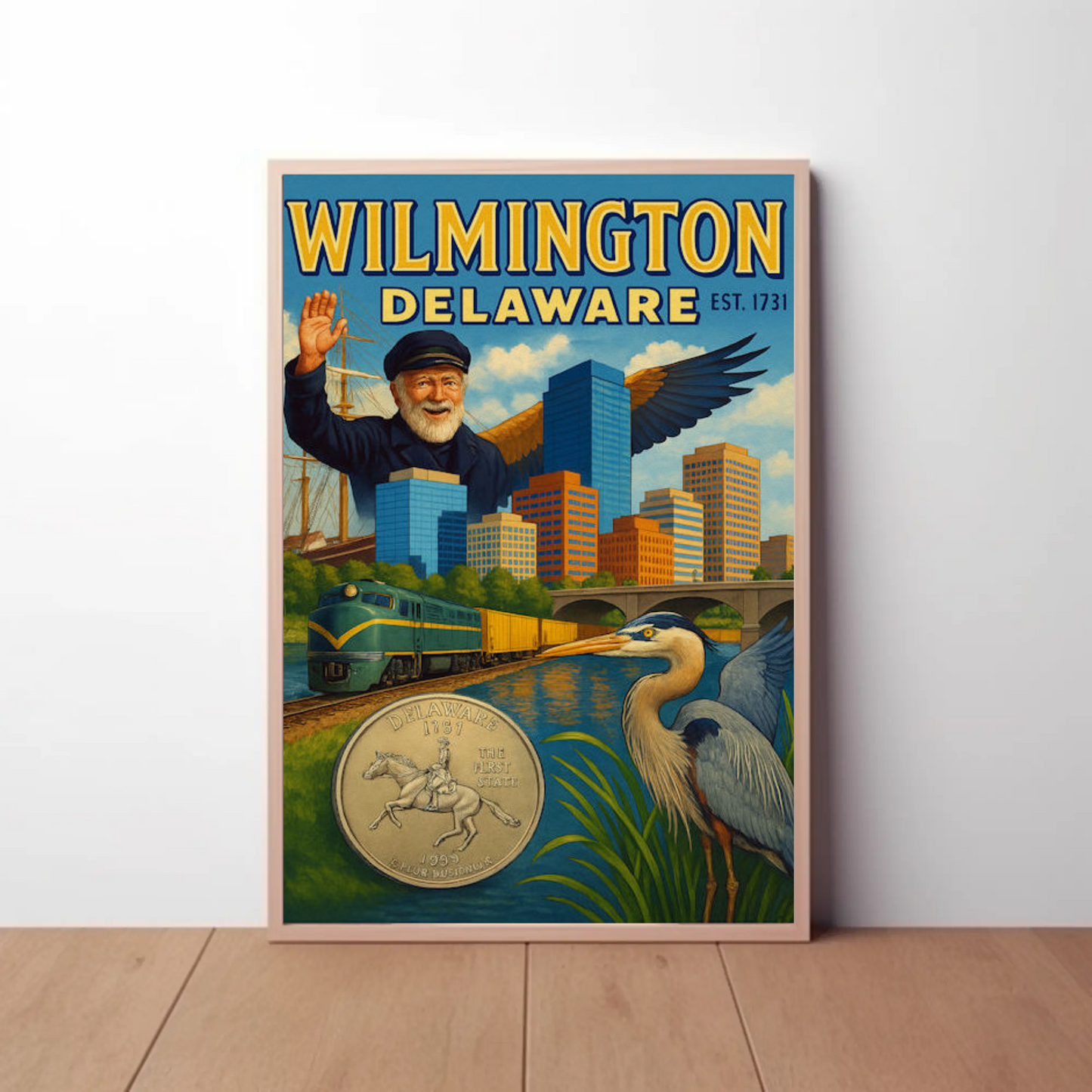 Wilmington Delaware Sailor Heron Train Travel Poster