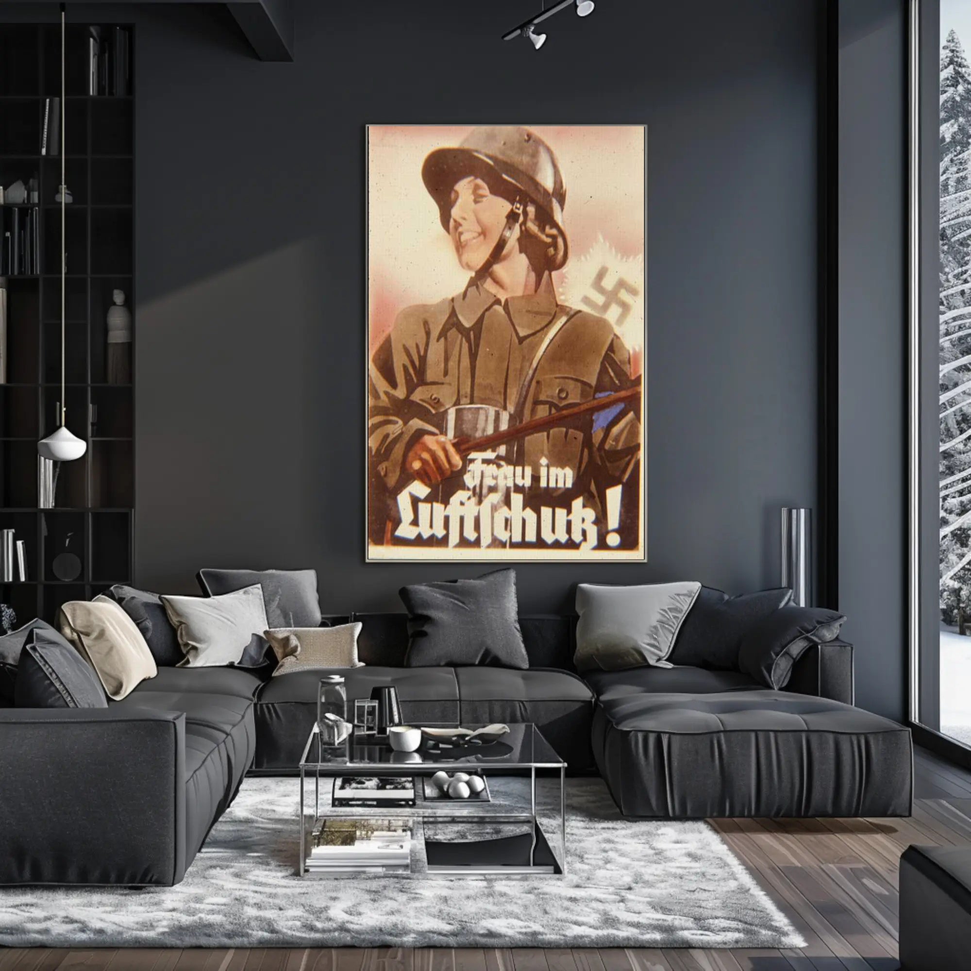 Frau im Luftschutz Poster PosterGoat