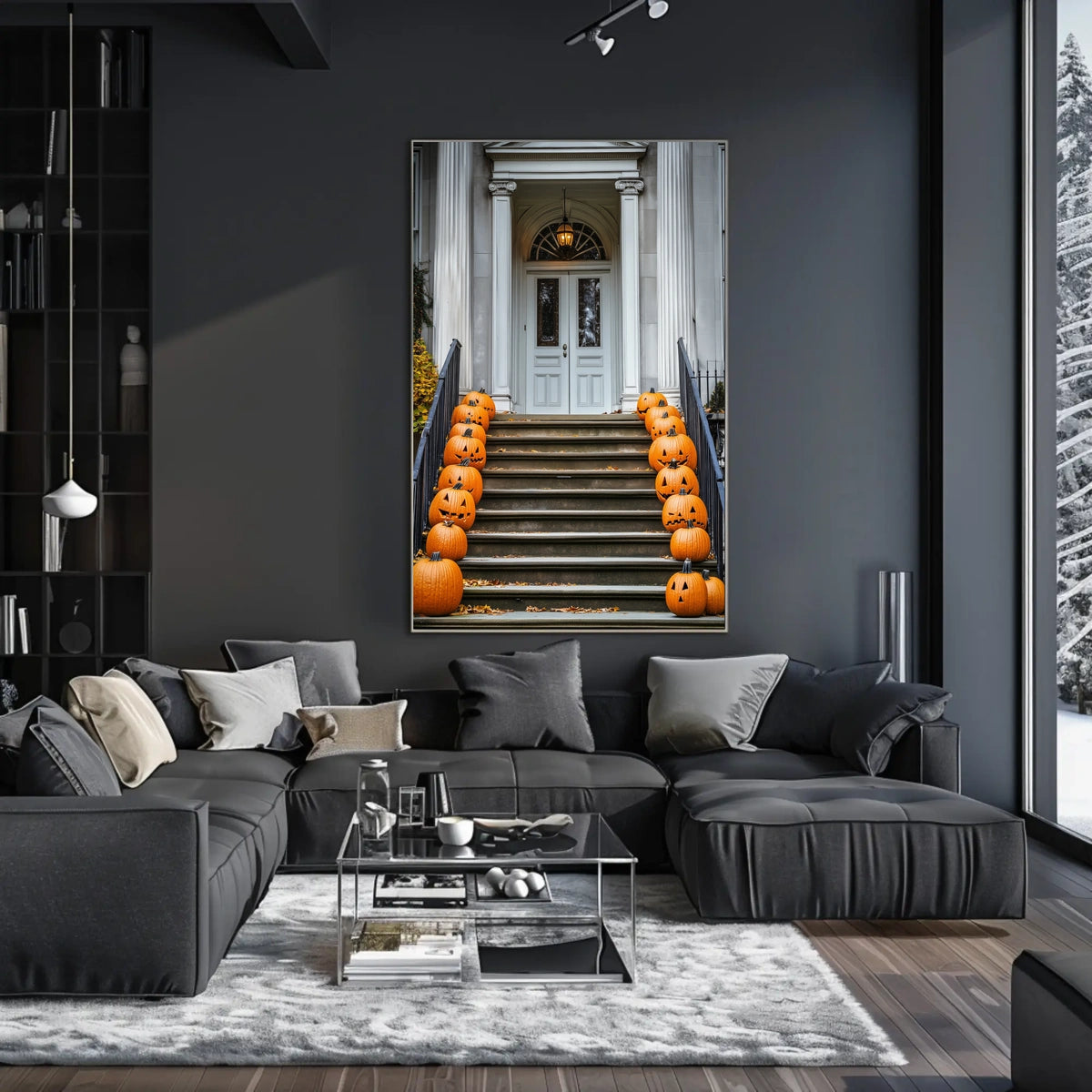 Halloween Entrance Decorations Carved Pumpkins Poster