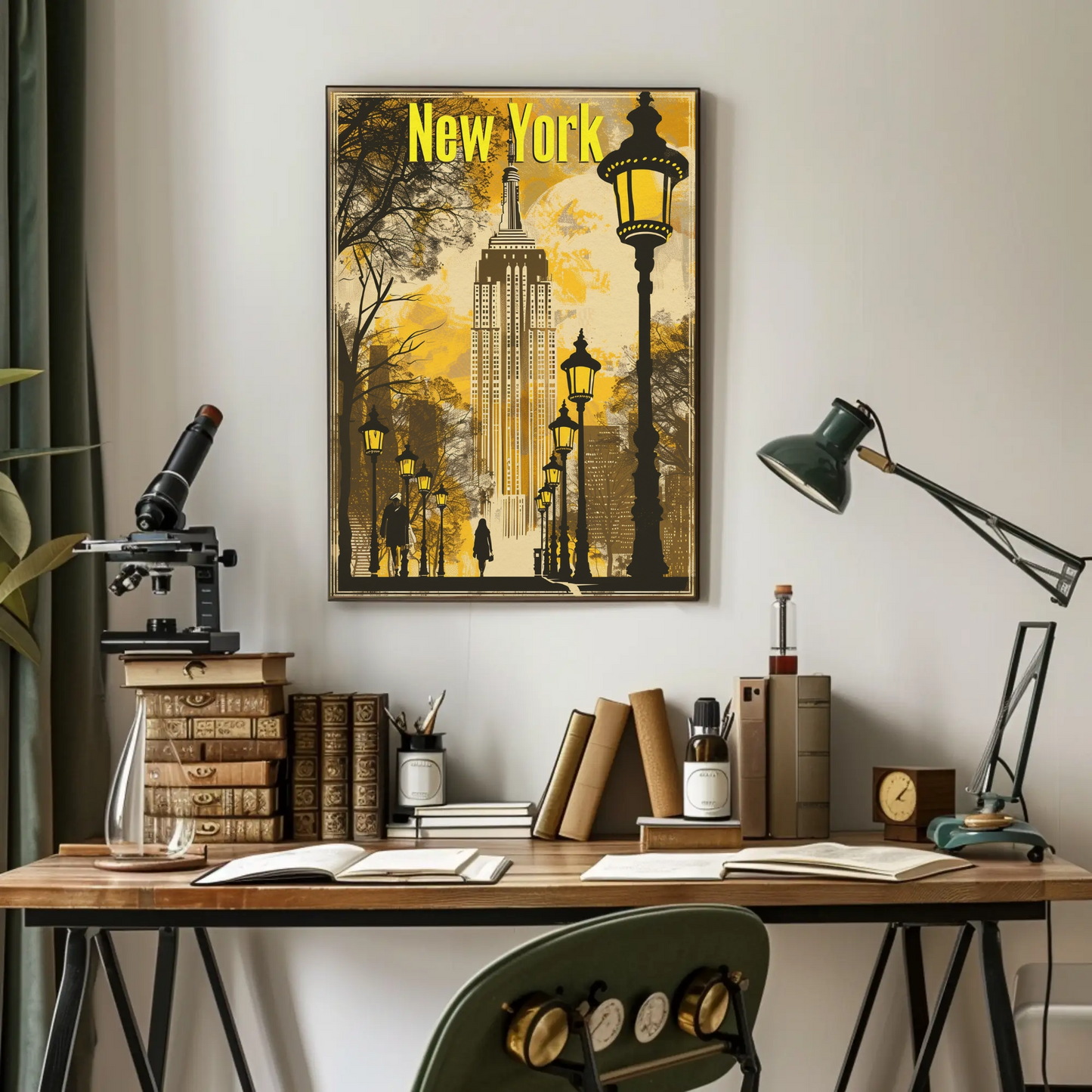 New York Yellow Lights Empire Autumn Vintage Travel Poster