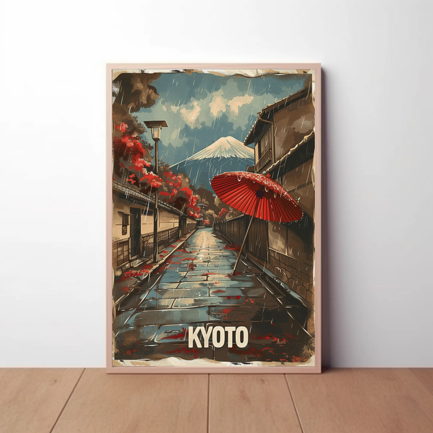 Kyoto Rainy Street Mount Fuji View Travel Poster