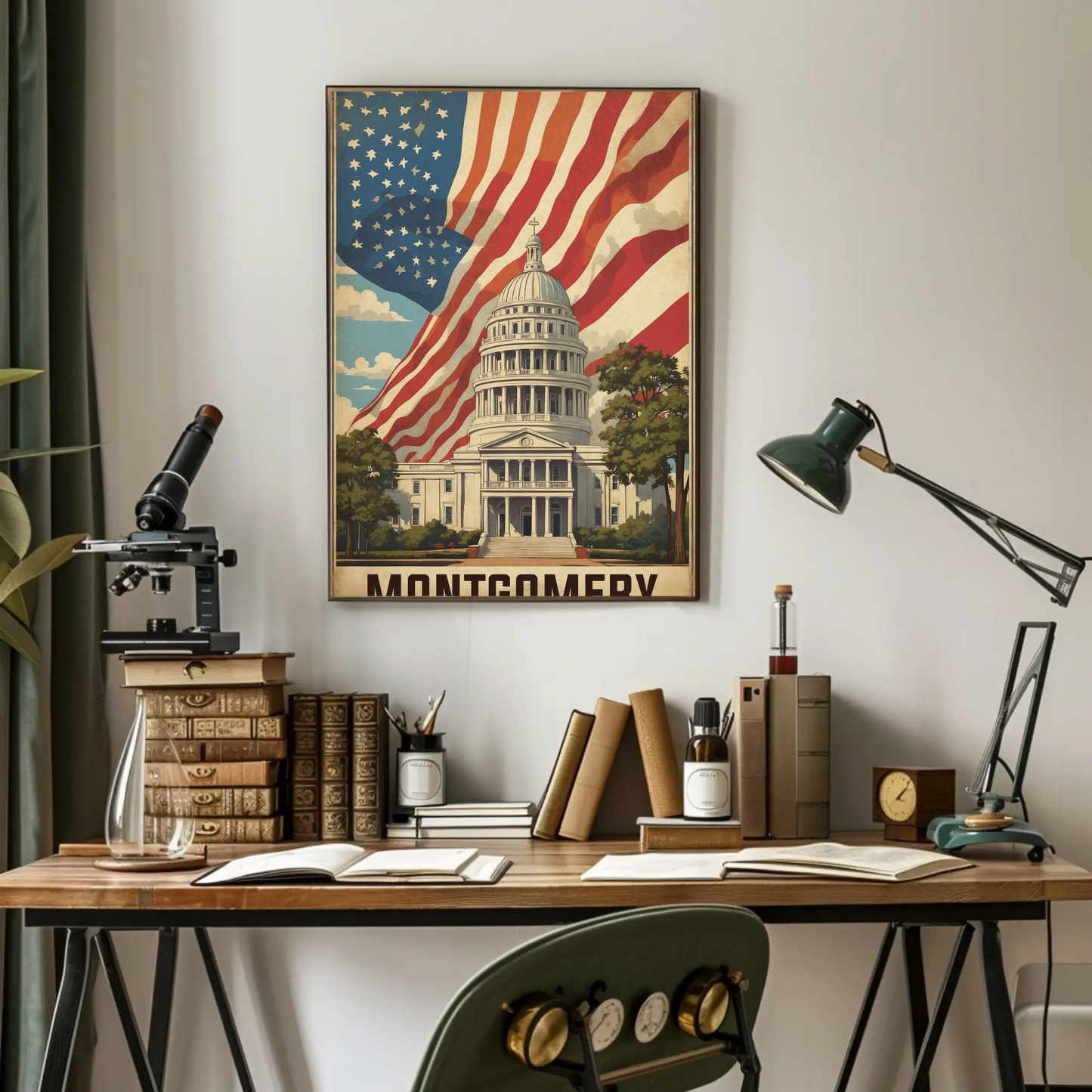 Montgomery Alabama Capitol Flag Vintage Travel Poster