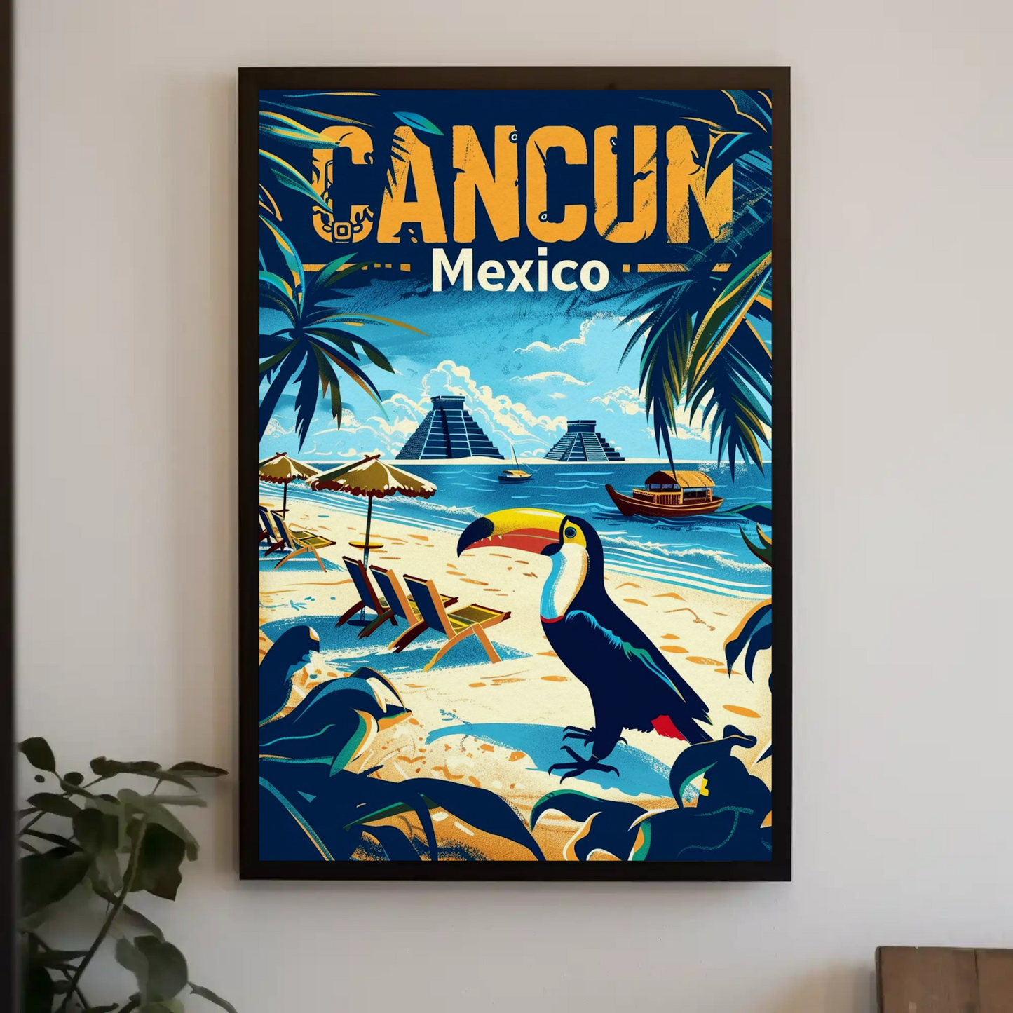 Tropical Sunset in Cancun Vintage Style Poster