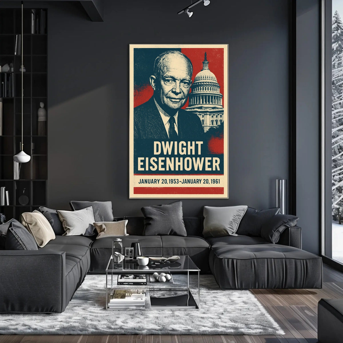 Iconic Eisenhower Patriotism Vintage Silkscreen Leadership Capitol Silhouette Midcentury Americana Tribute Poster