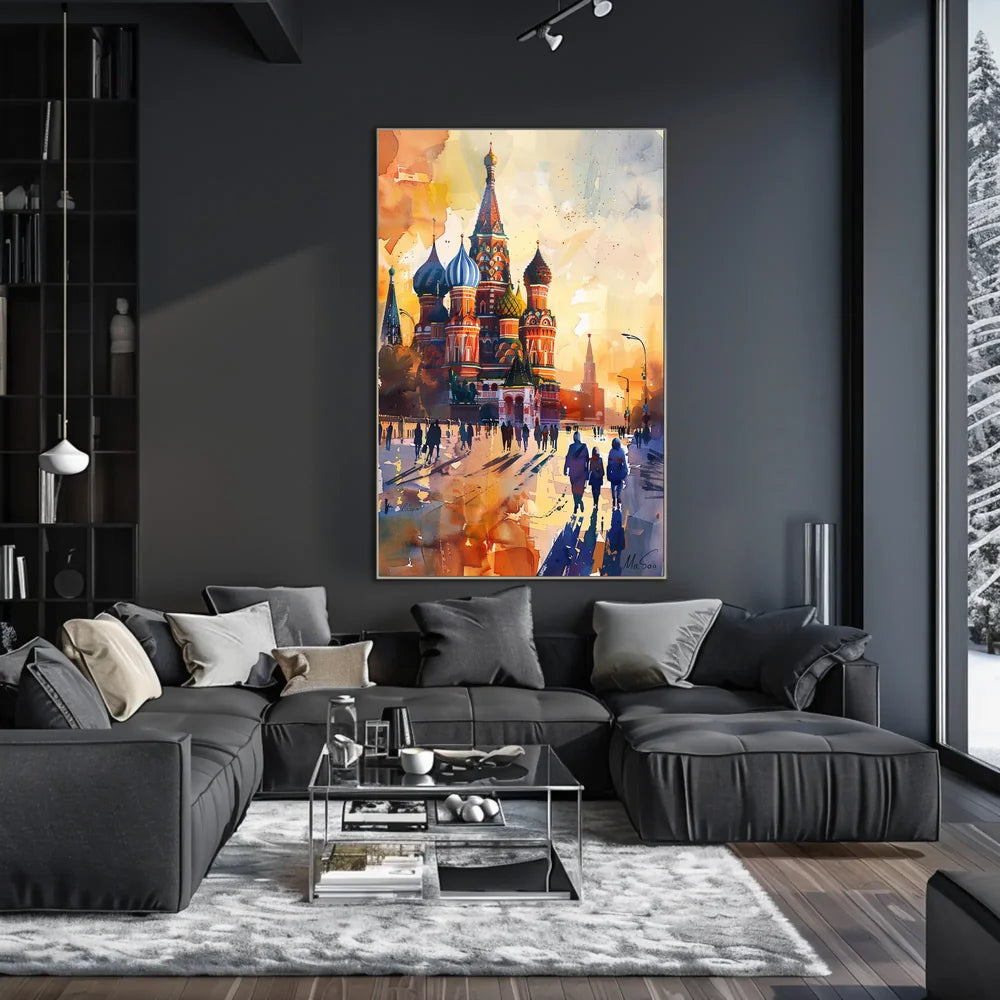 St. Basil's Cathedral Sunset Watercolor Art Poster