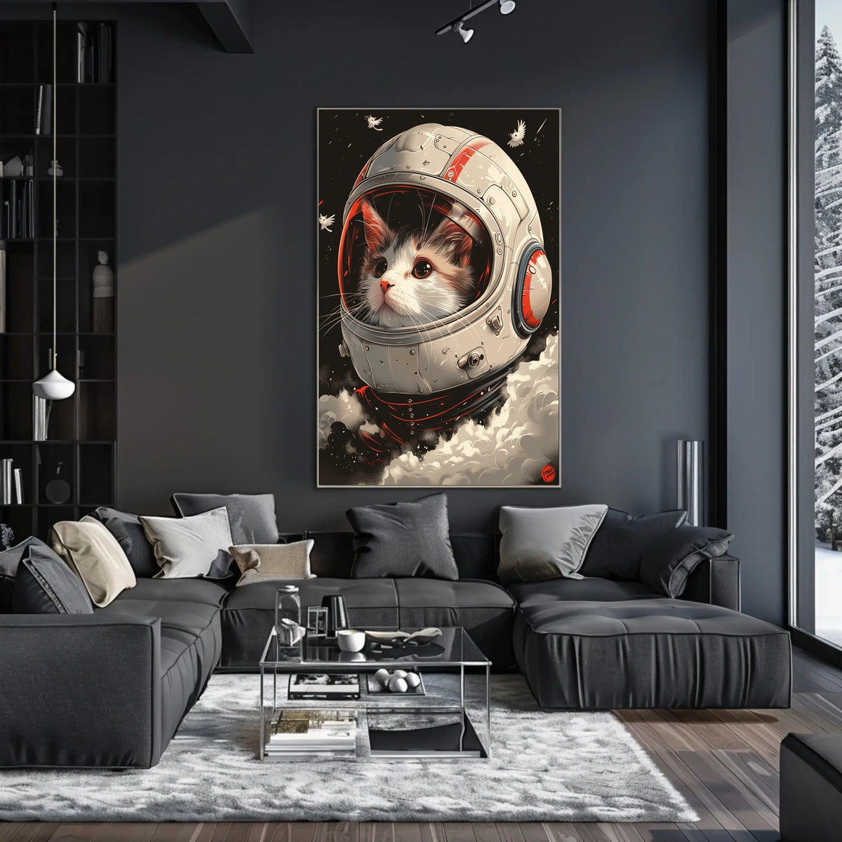 Cosmic Catventure Digital Painting Whimsical Surreal Poster