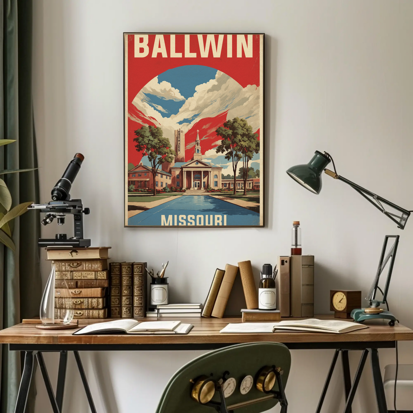 Ballwin Missouri Church Centerpiece Vintage Travel Poster