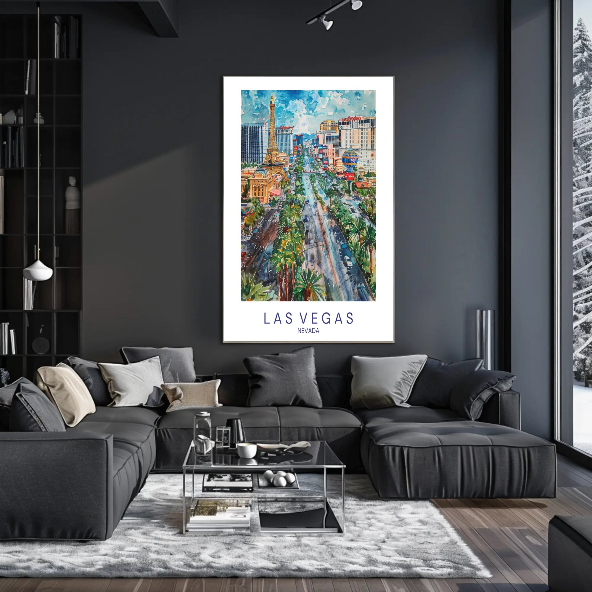 Las Vegas Skyline Watercolor Art Urban or Cityscape Poster PosterGoat