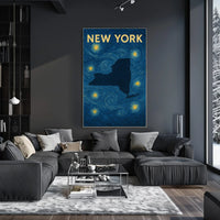 New York City Starry Night Skyline Poster Modern Wall Art