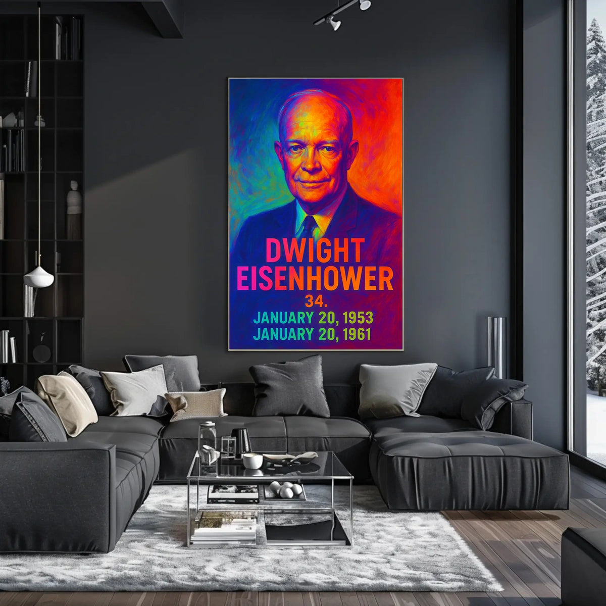Dwight D. Eisenhower 34th President of the United States Neon Gradient Overlay Poster