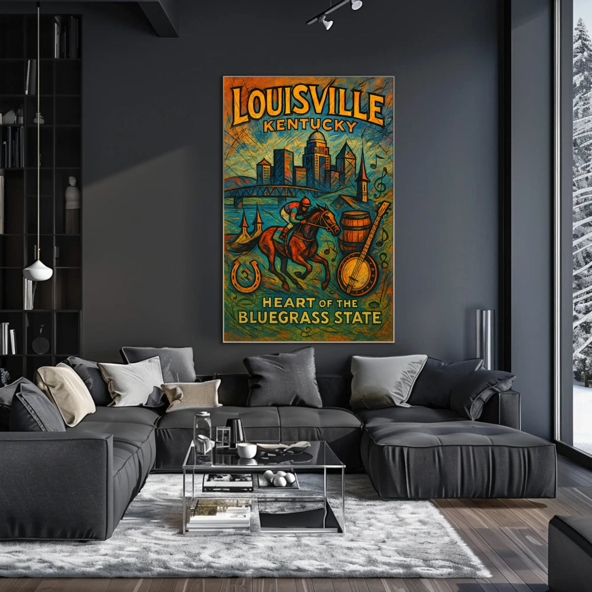 Louisville Kentucky Heartland Bluegrass Cityscape Heritage Vivid Nightlife Spirit Wall Art Poster