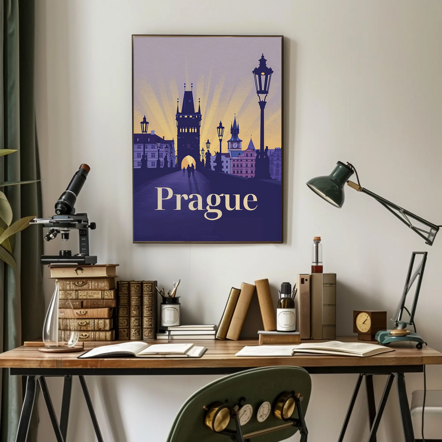 Prague Charles Bridge Sunset Silhouettes Poster