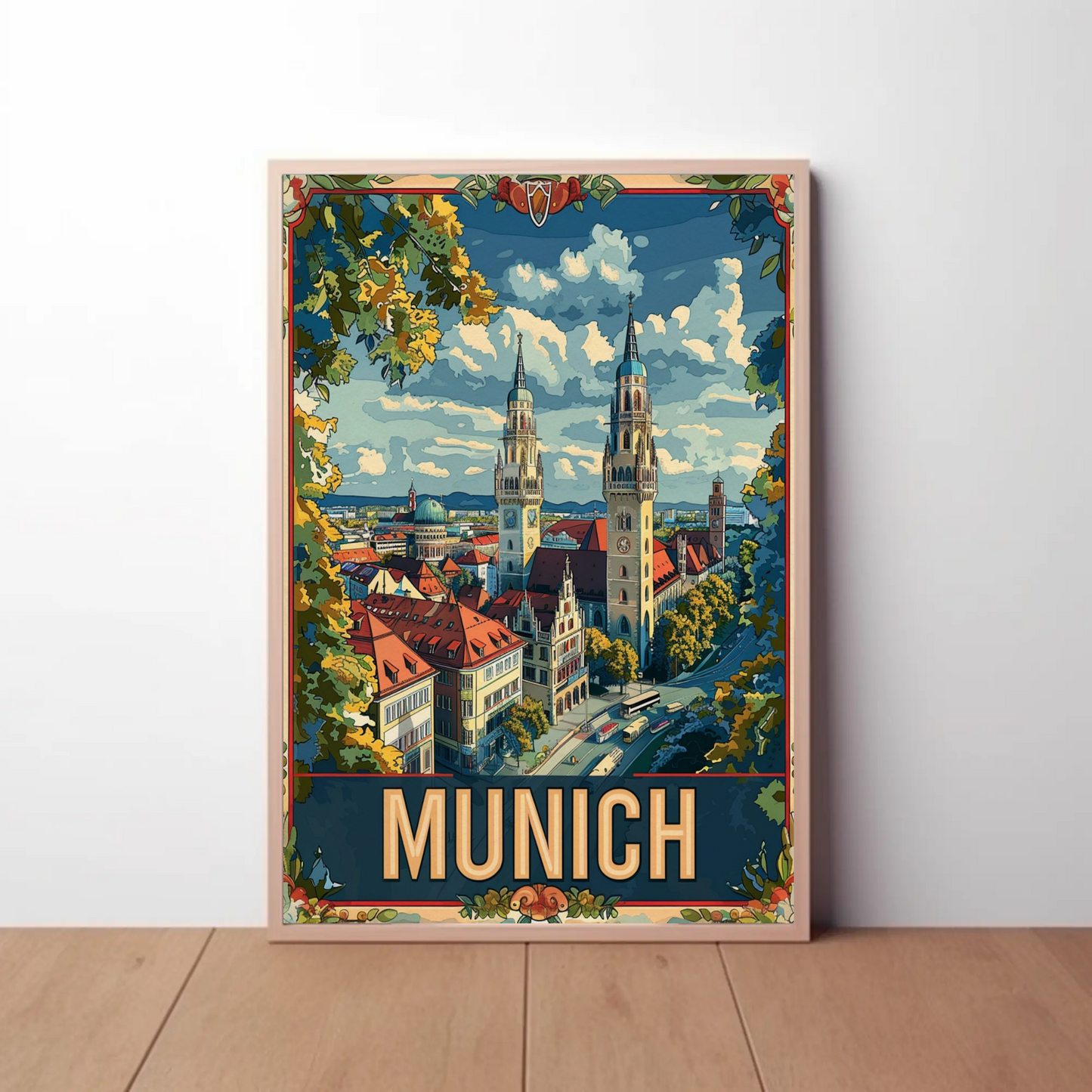 Munich Towers Panorama Germany Travel Poster