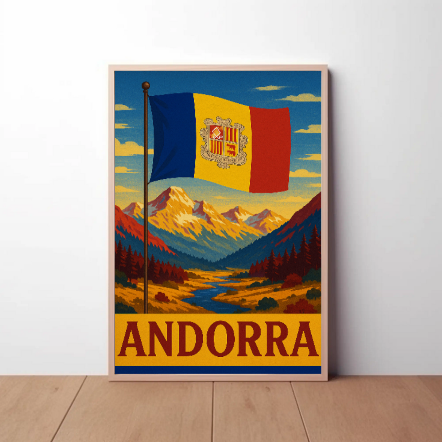 Vintage Andorra Mountain Landscape Travel Poster