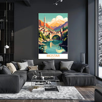 Mostar Vibrant Arched Bridge Travel Poster