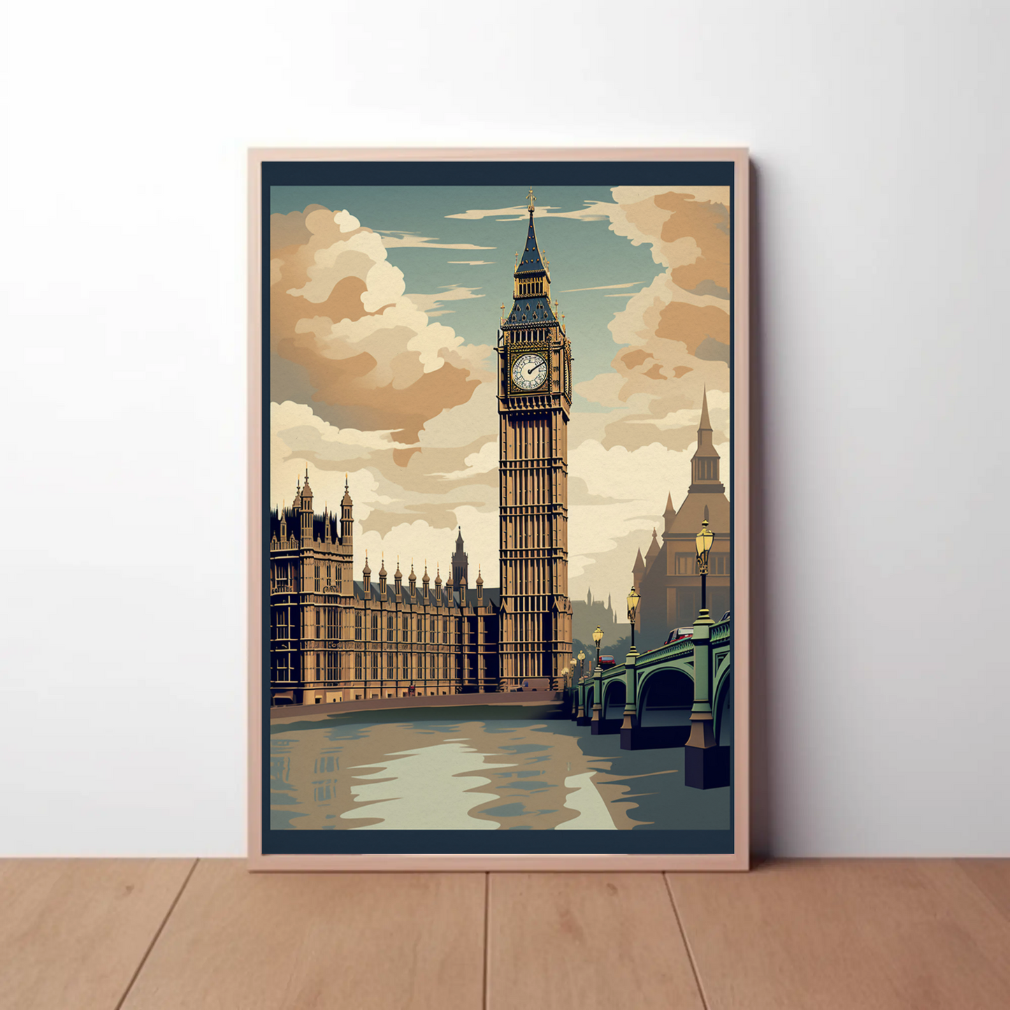 London Big Ben Westminster Bridge River Thames Travel Poster