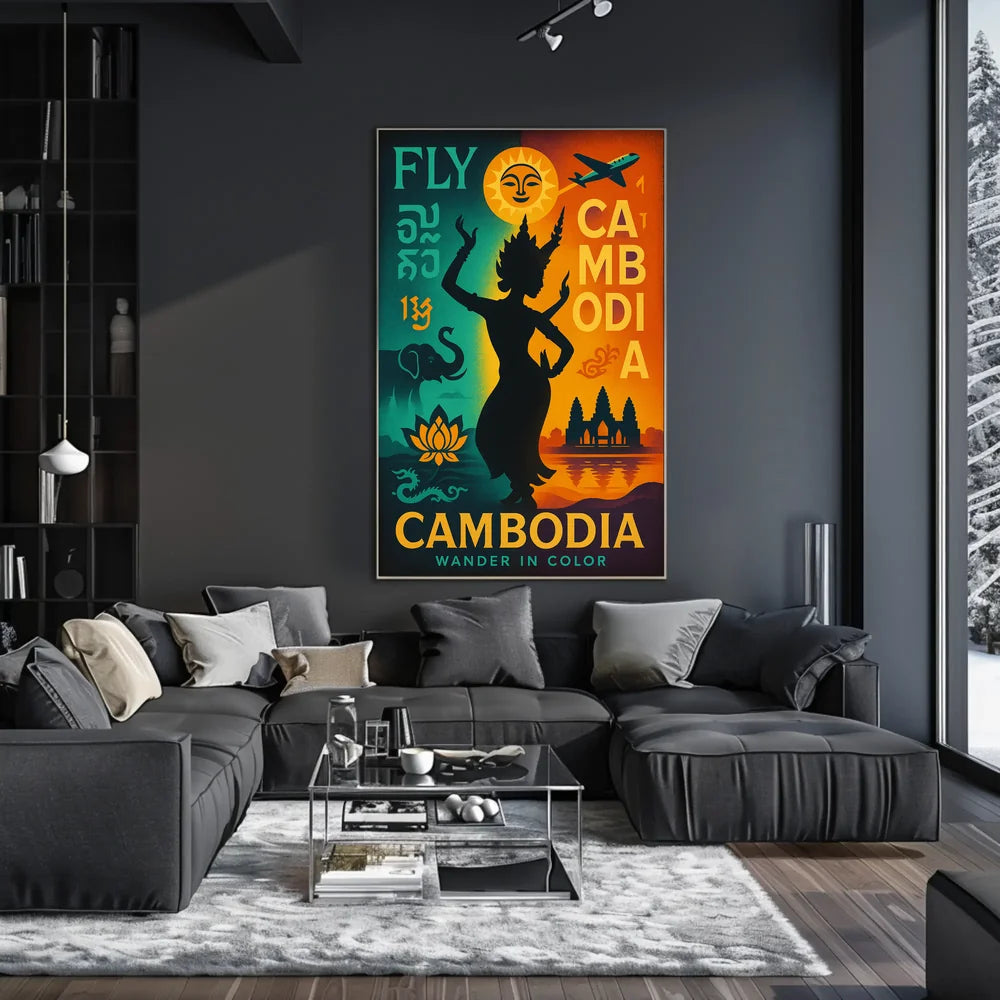 Vibrant Retro Cambodian Travel Adventure Poster PosterGoat
