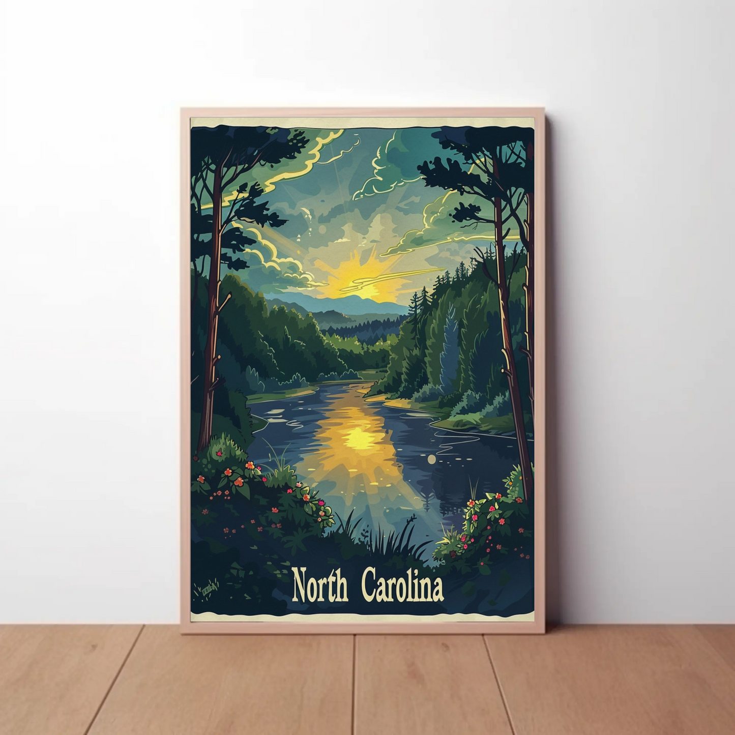 North Carolina River Sunset Travel Poster