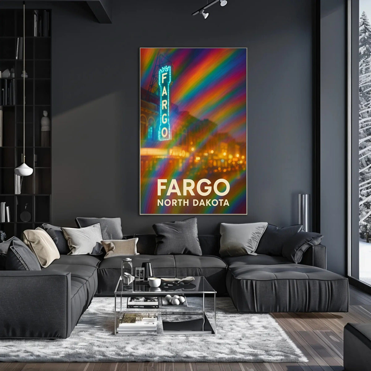 Fargo North Dakota Vibrant Cityscape Digital Painting Impressionism Urban Travel Poster