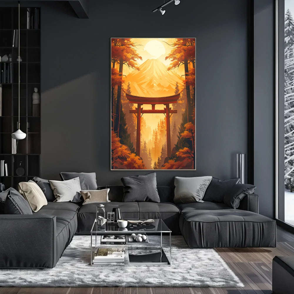 Japanese Torii Gate Autumn Landscape Poster Art
