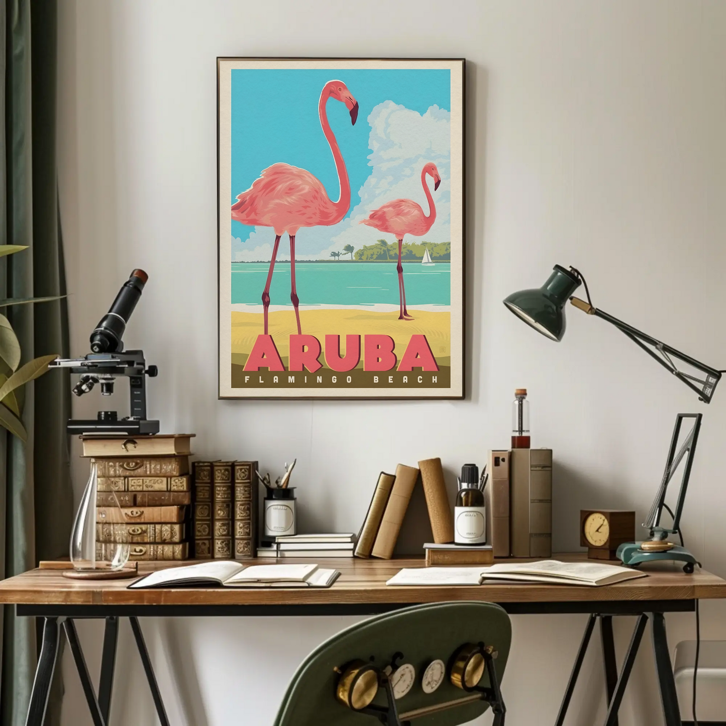 Vintage Poster Aruba Flamingo Beach