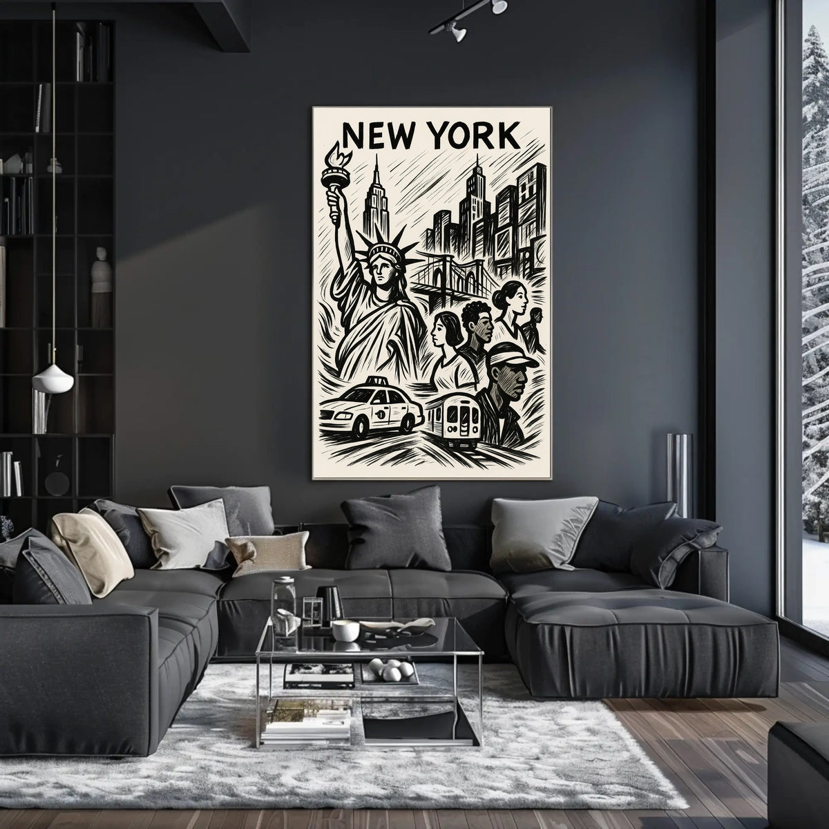 New York City Iconic Landmarks Poster Vintage Wall Art