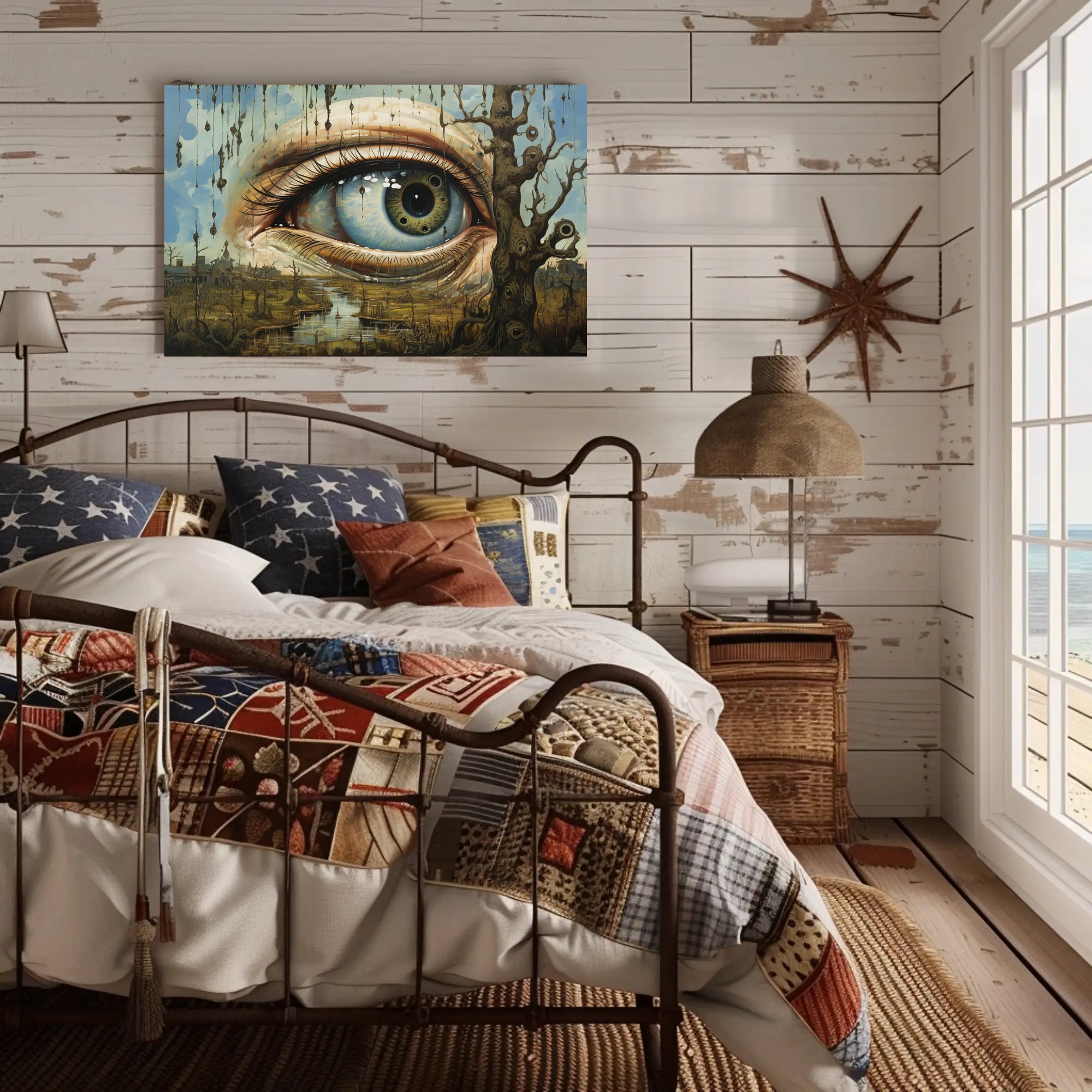 Surrealist Eye in Dystopian Post-Apocalyptic Landscape Poster