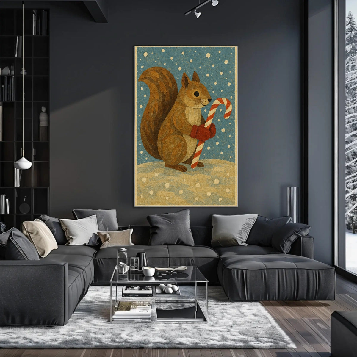 Squirrel Candy Cane Poster