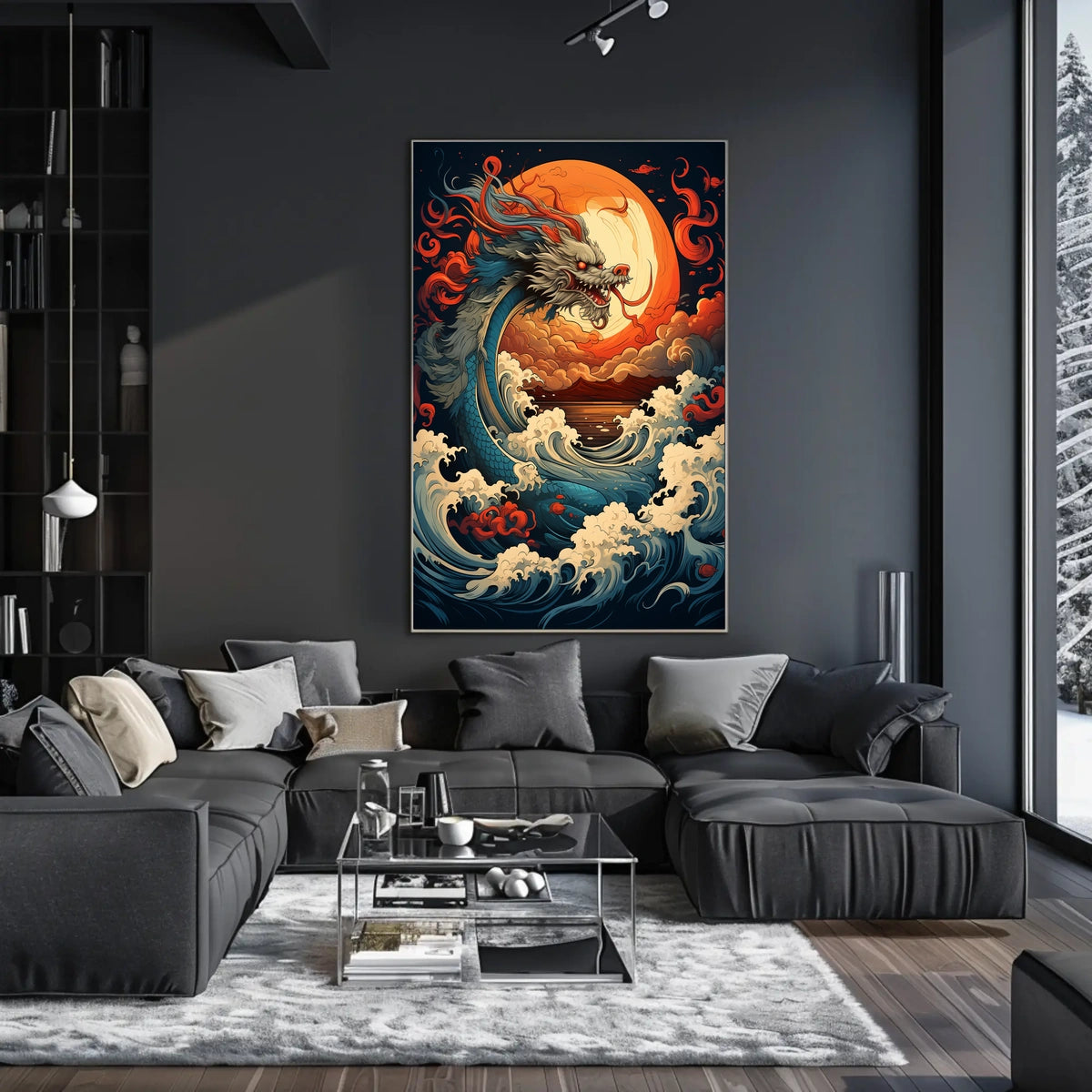 The Majestic Dragon And The Fiery Moon Poster
