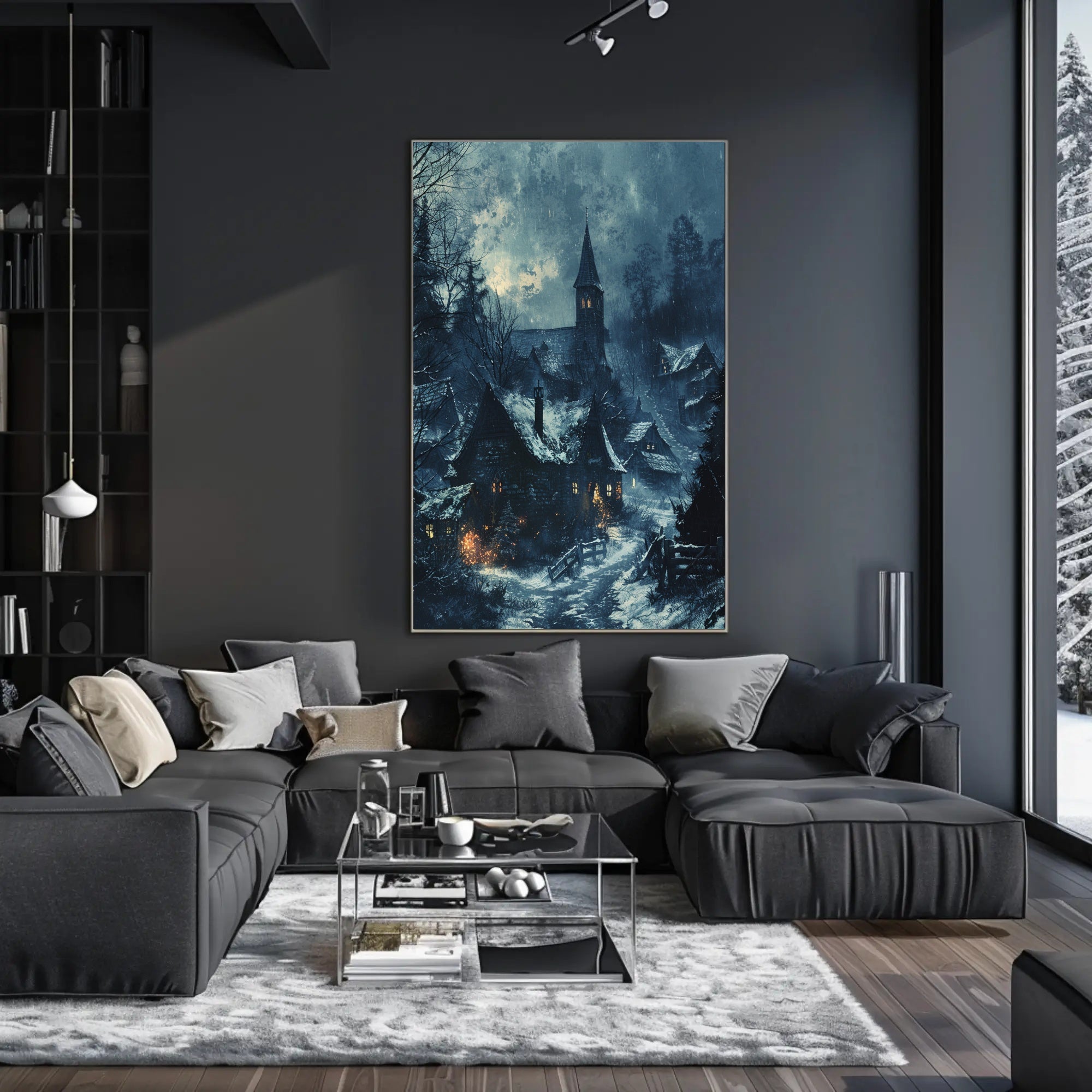 Mysterious Medieval Village Winter Scene Gothic Poster PosterGoat