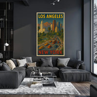 Los Angeles to New York City Poster Vintage Wall Art