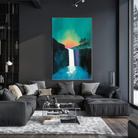 Abstract Waterfall Sunset Poster Modern Wall Art
