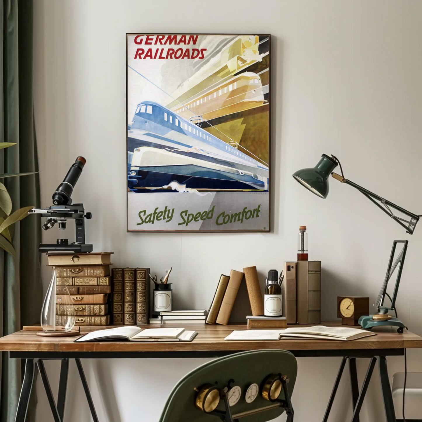 German Railroads Vintage Poster Speed Comfort
