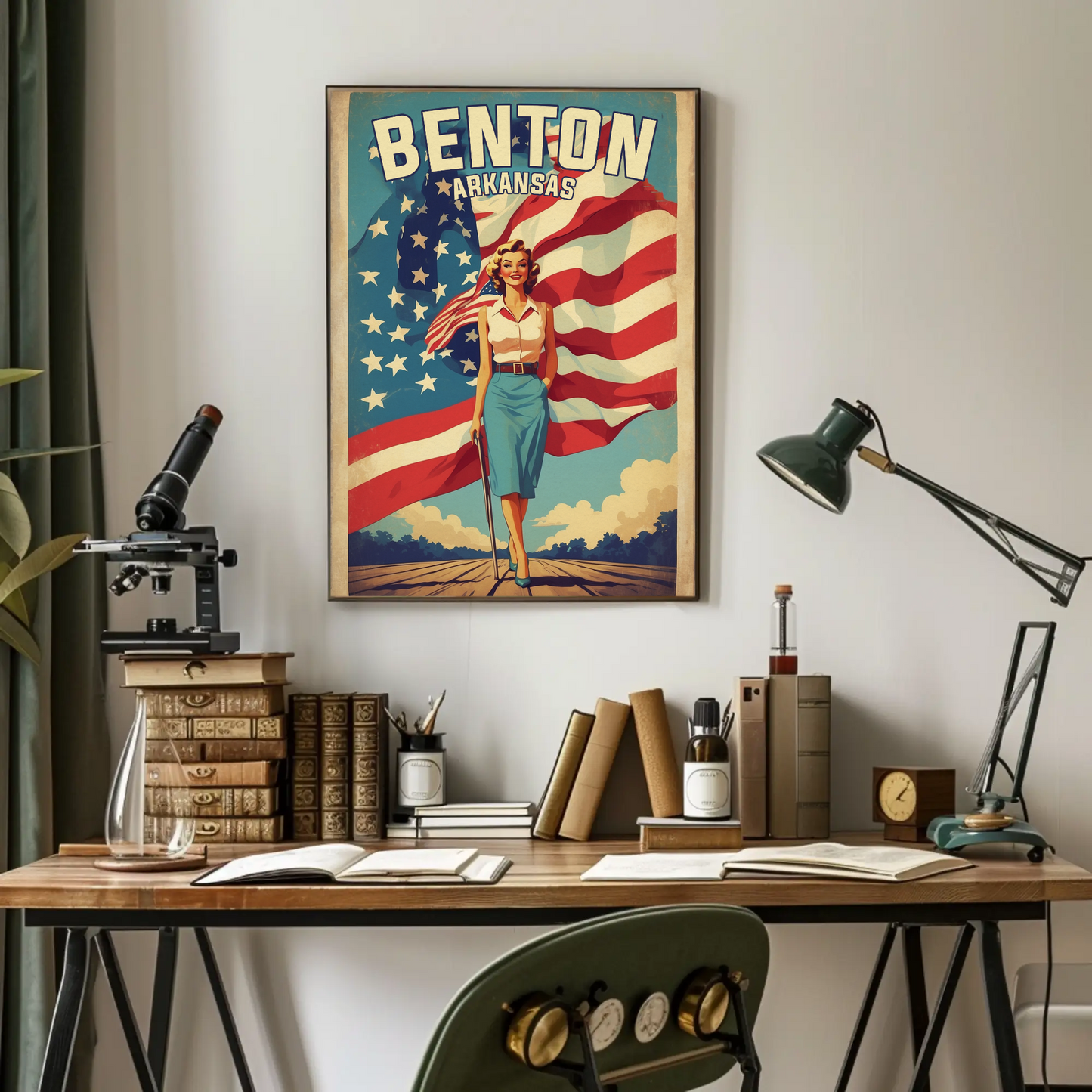 Benton Arkansas Pinup Patriot Vintage Travel Poster