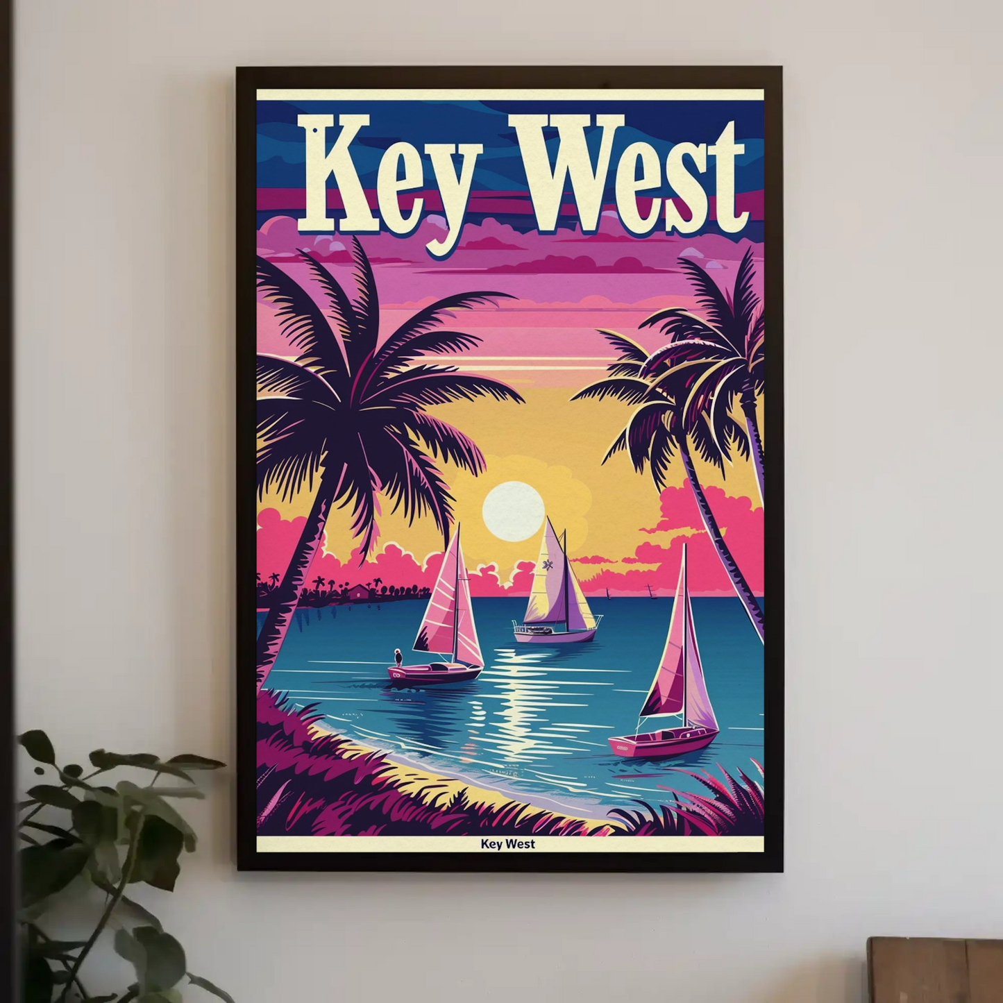 Key West Sailboats at Sunset Vintage Style Poster