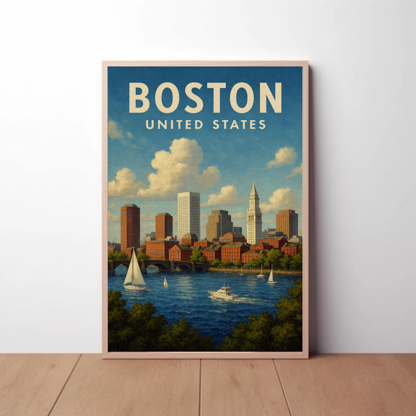Boston United States Sailboats And Skyline Travel Poster