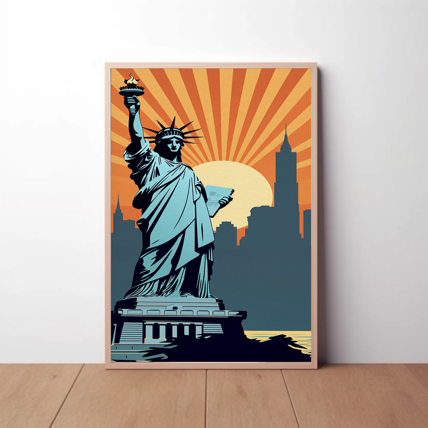 Statue Of Liberty New York Skyline Sunset Travel Poster