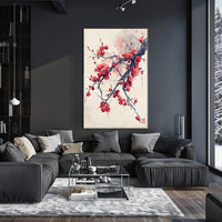 Elegant Red Plum Blossoms Artistic Poster PosterGoat