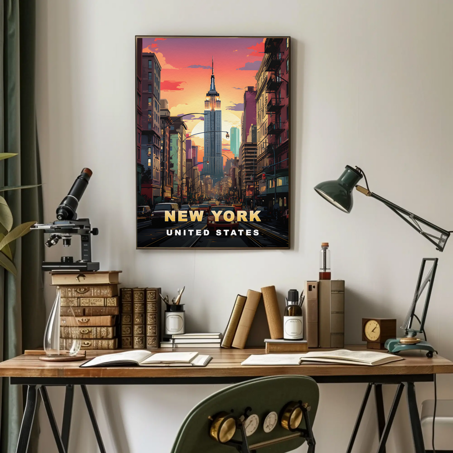 New York Empire State Sunset Vintage Travel Poster