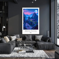 Machu Picchu Moonlit Dusk Vibrant Travel Poster