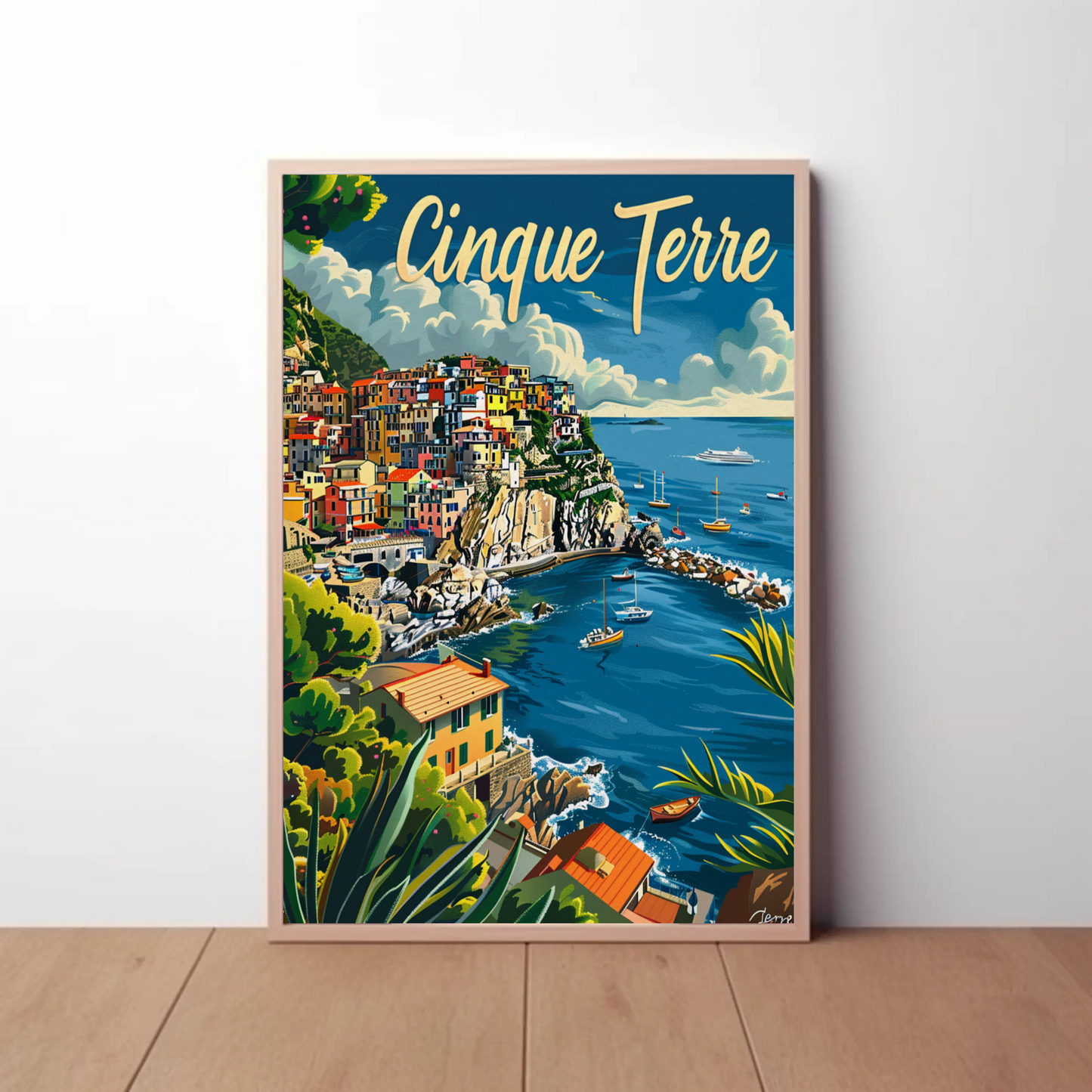 Cinque Terre Colorful Cliffside Coastline Italy Travel Poster